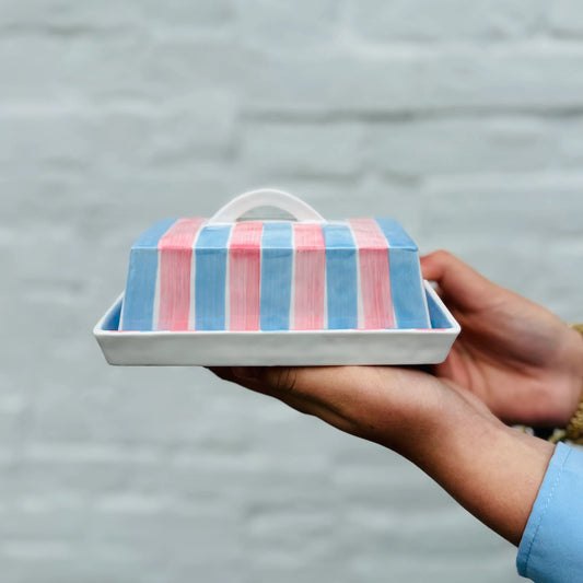 Butter Dish - Blue & Pink Stripe