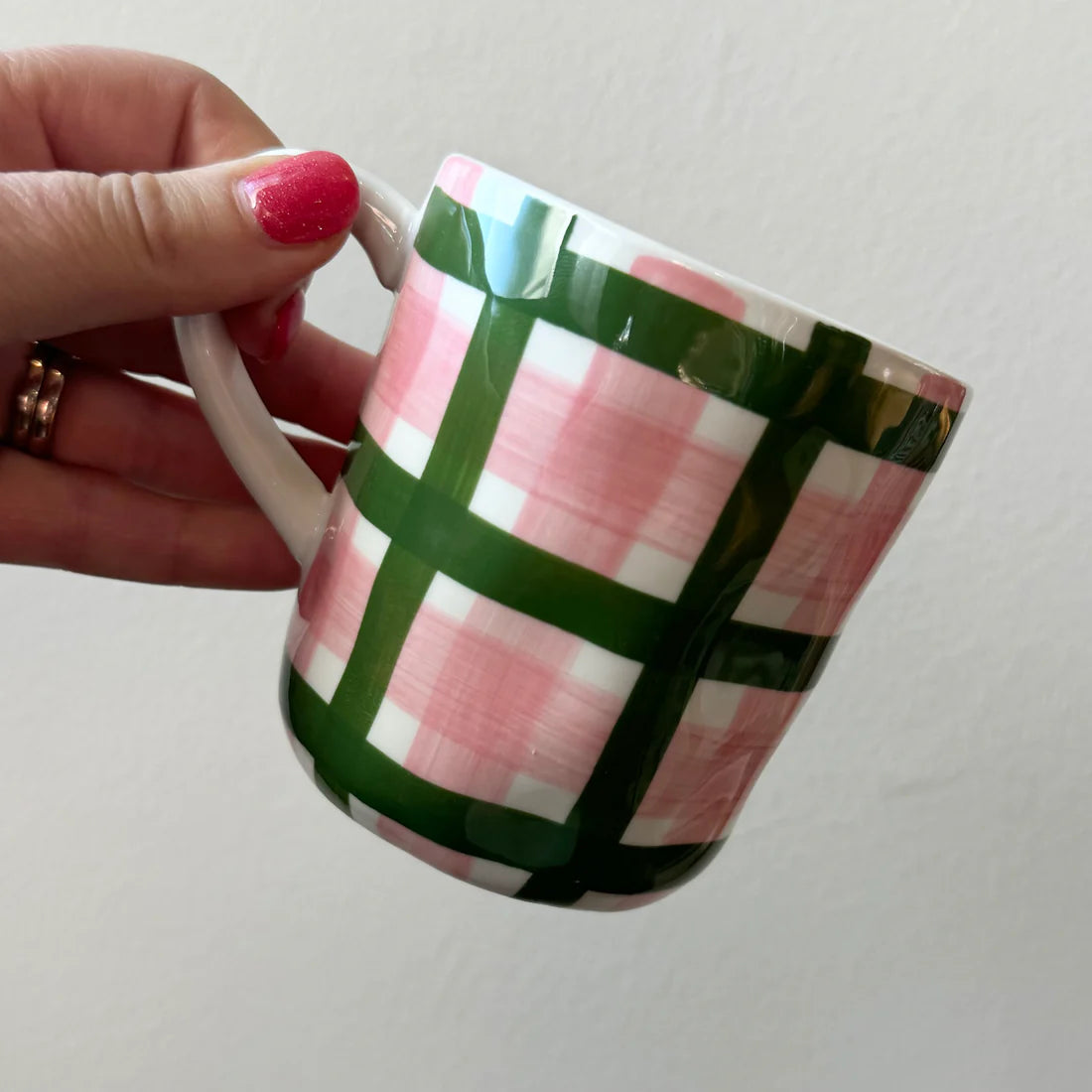 Mug - Pink & Forest Green Gingham