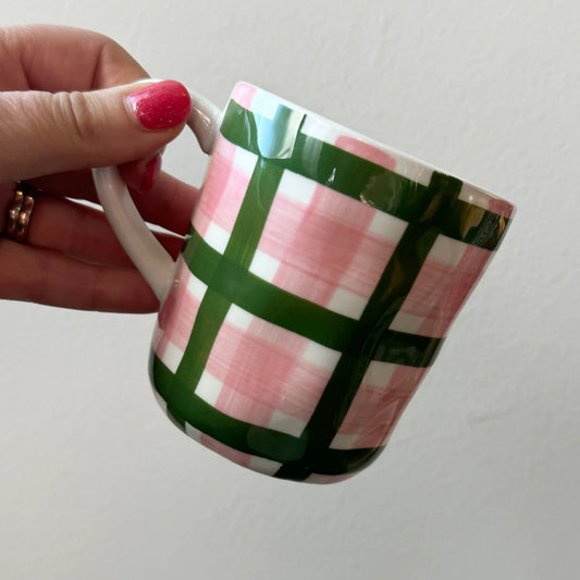 Pink & Forest Green Gingham Mug