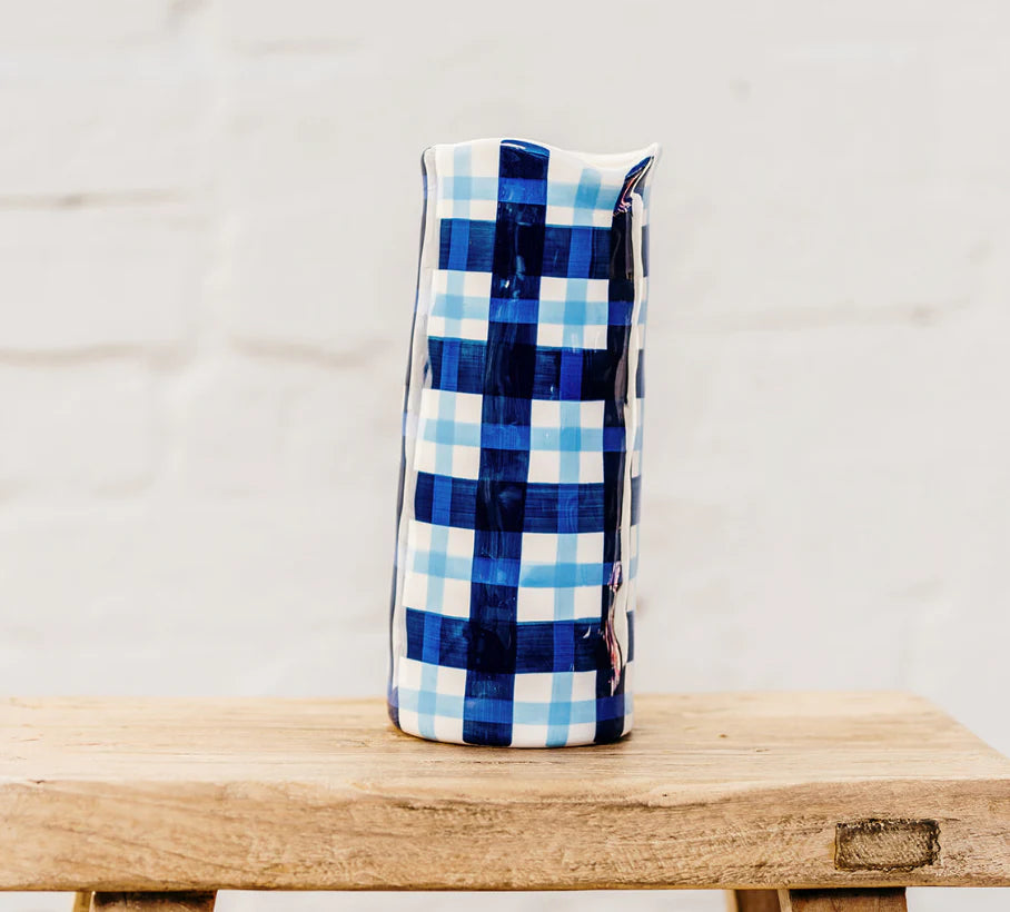 Large Vase - Navy & Cornflower Blue Gingham