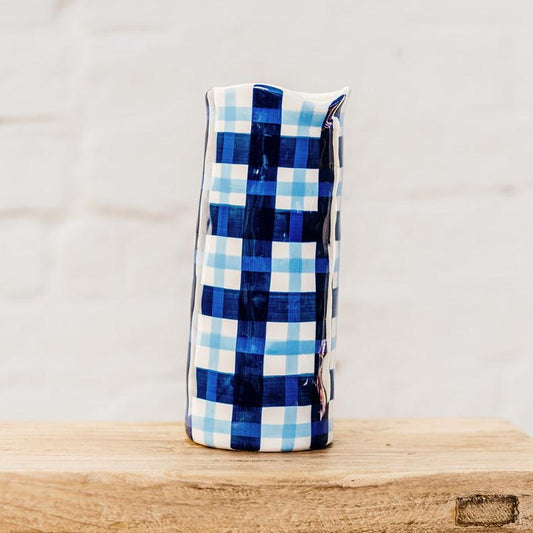 Medium Vase - Navy & Cornflower Blue Gingham