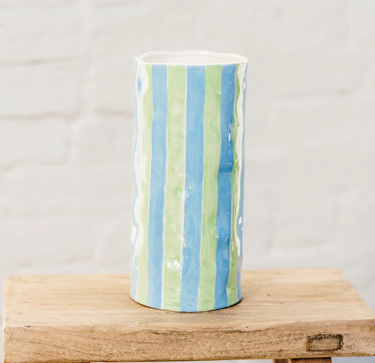 Large Vase - Cornflower Blue & Green Stripe