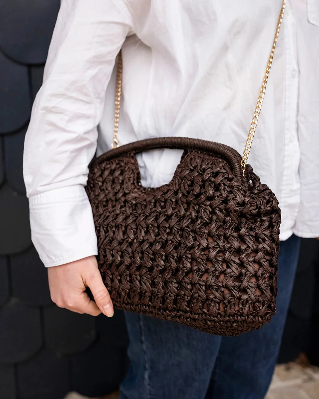 Pippa Raffia Clutch - Chocolate