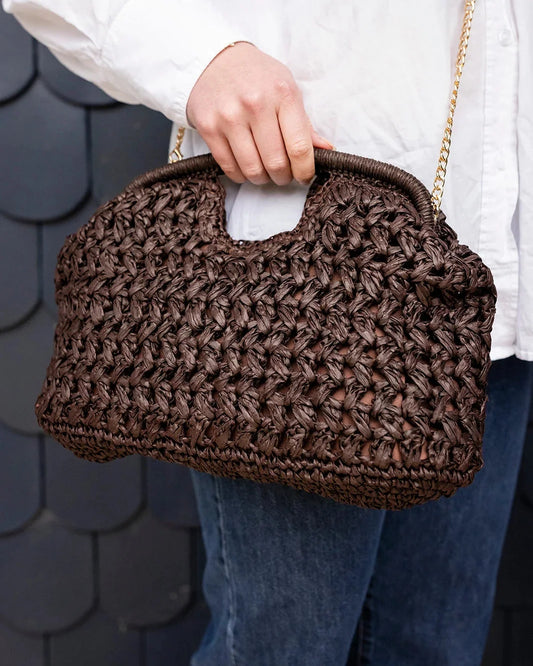 Pippa Raffia Clutch - Chocolate