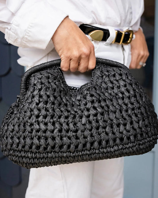 Pippa Raffia Clutch - Black