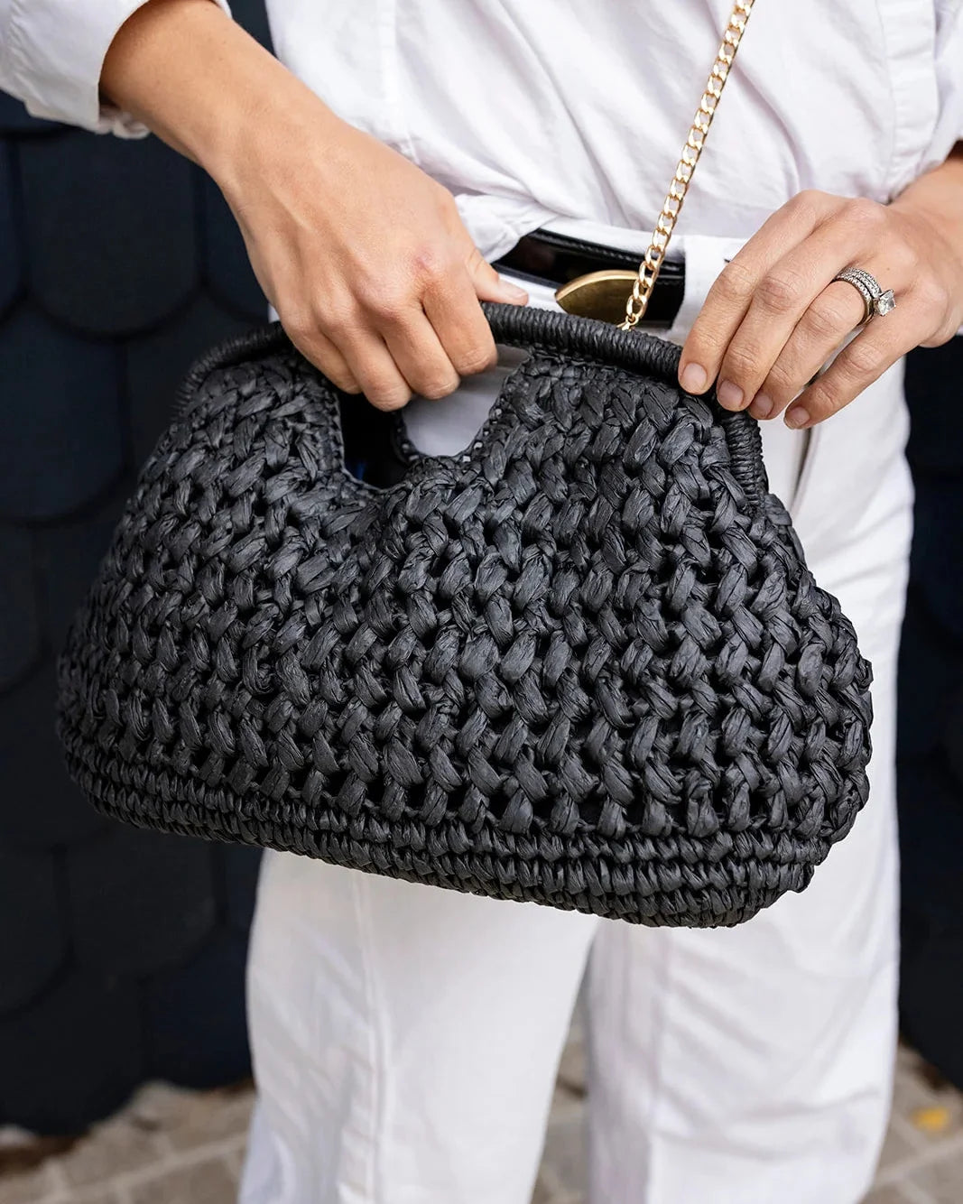Pippa Raffia Clutch - Black