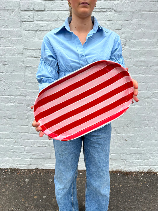 Oval Platter - Pink & Red Stripes