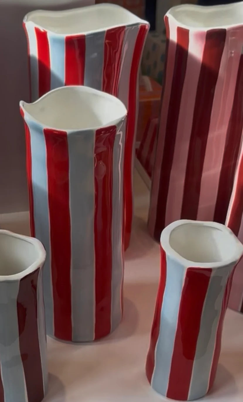 Medium Vase - Cornflower Blue and Red Stripe