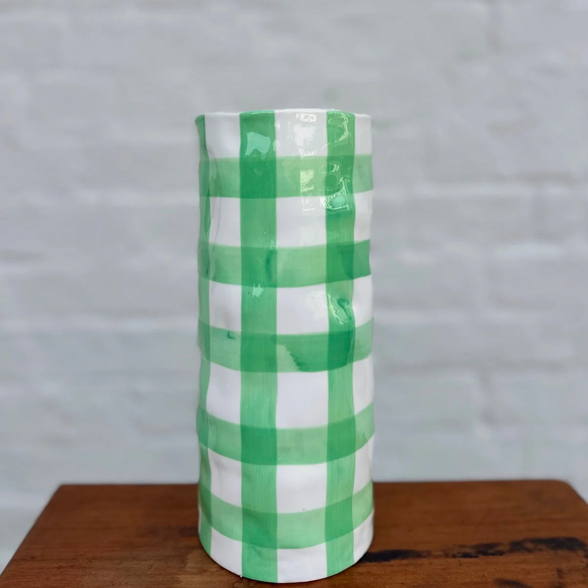 Medium Vase - Mint Gingham