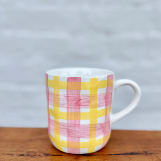 Pink and Yellow Check Mug