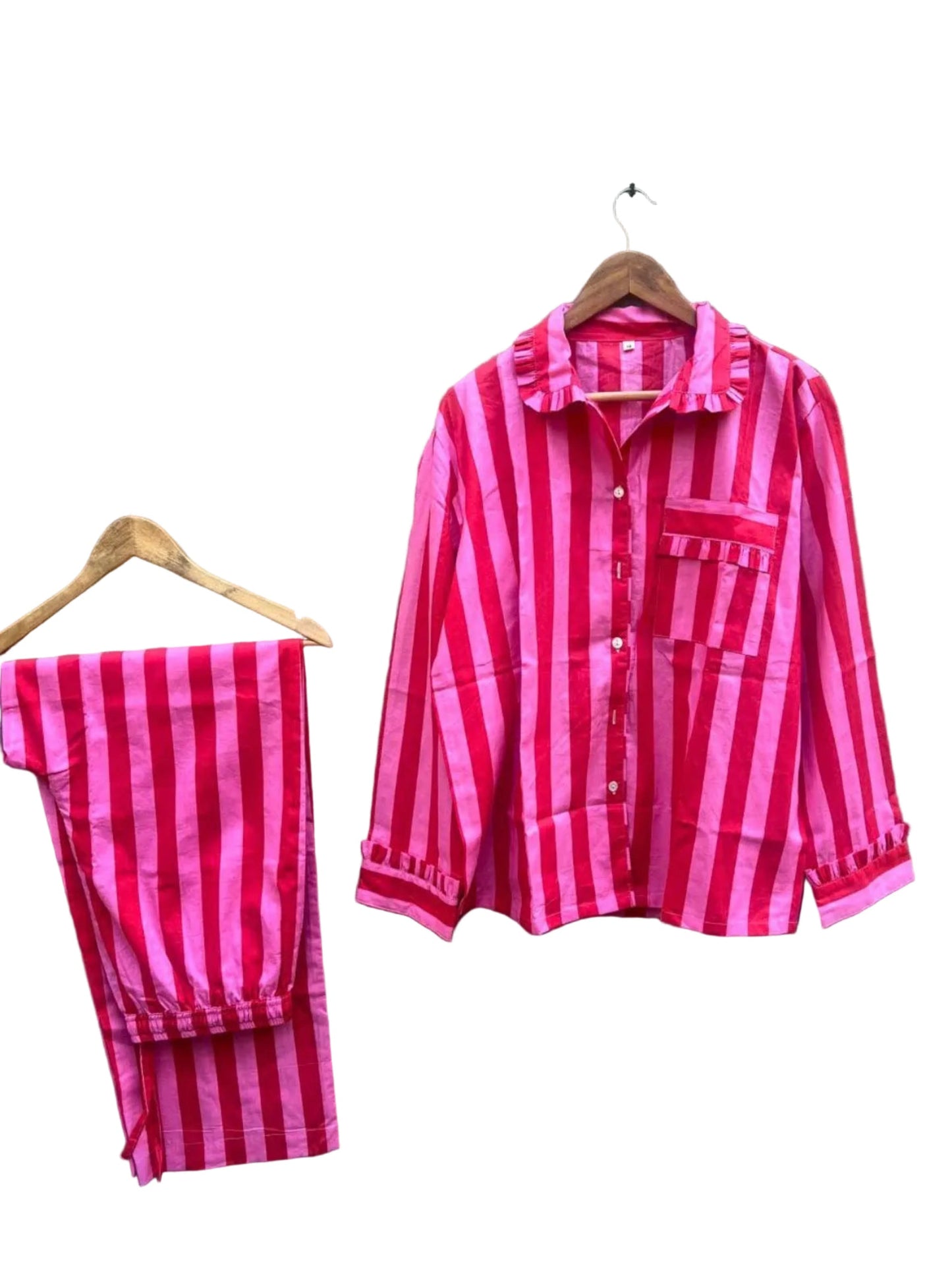 Molly Red Pink Stripe Cotton Pyjama Set