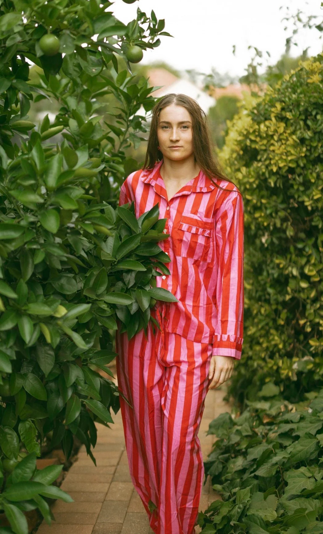 Molly Red Pink Stripe Cotton Pyjama Set