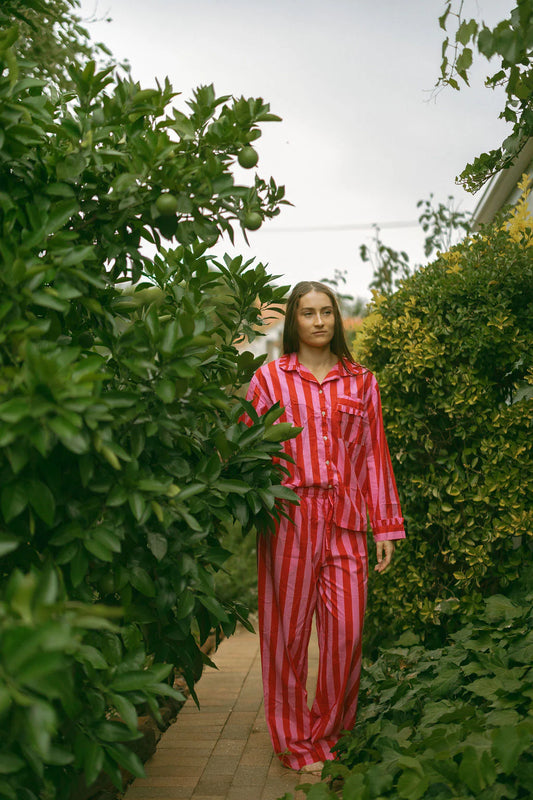 Molly Red Pink Stripe Cotton Pyjama Set