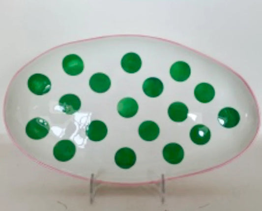 Small Oval Platter - Pink & Green Spots