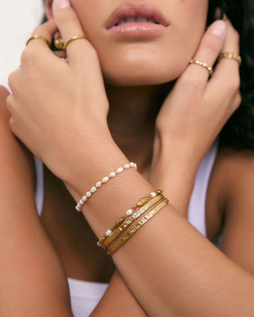 Amber Pearl & Gold Bracelet
