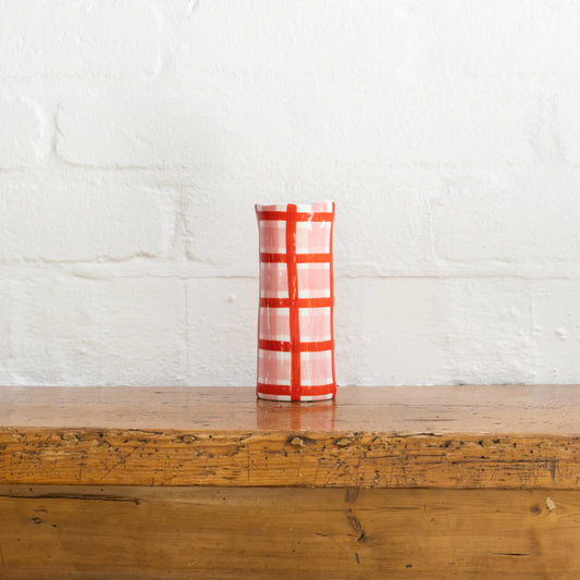 Small Vase - Red & Pink Gingham