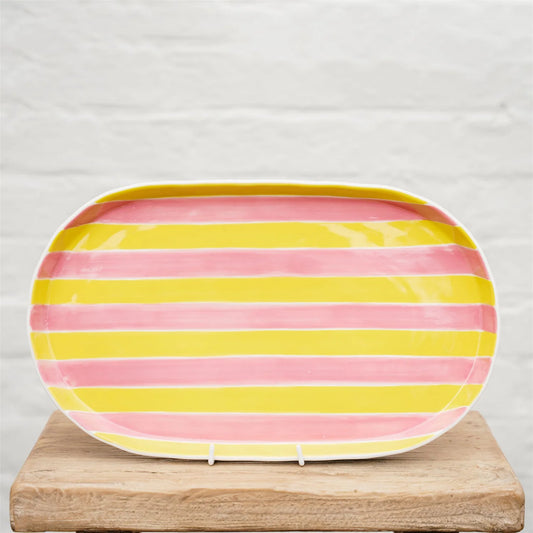 Oval Platter - Pink & Yellow Stripes