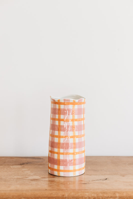 Large Vase - Pink & Orange Gingham