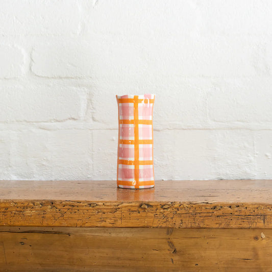 Small Vase - Pink & Orange Gingham