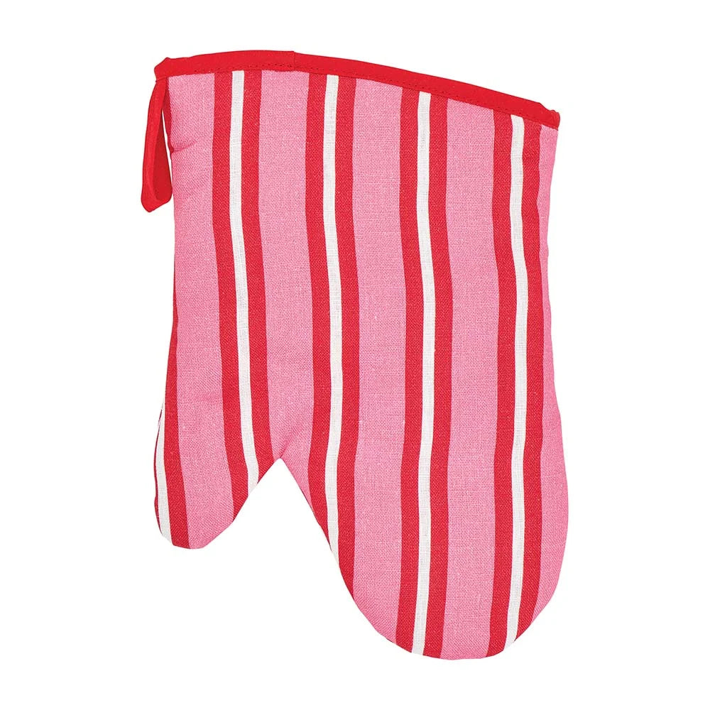 Oven Mitt - Single - Cotton - Red & Pink Stripe