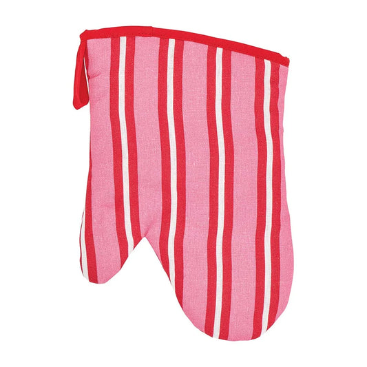 Oven Mitt - Single - Cotton - Red & Pink Stripe