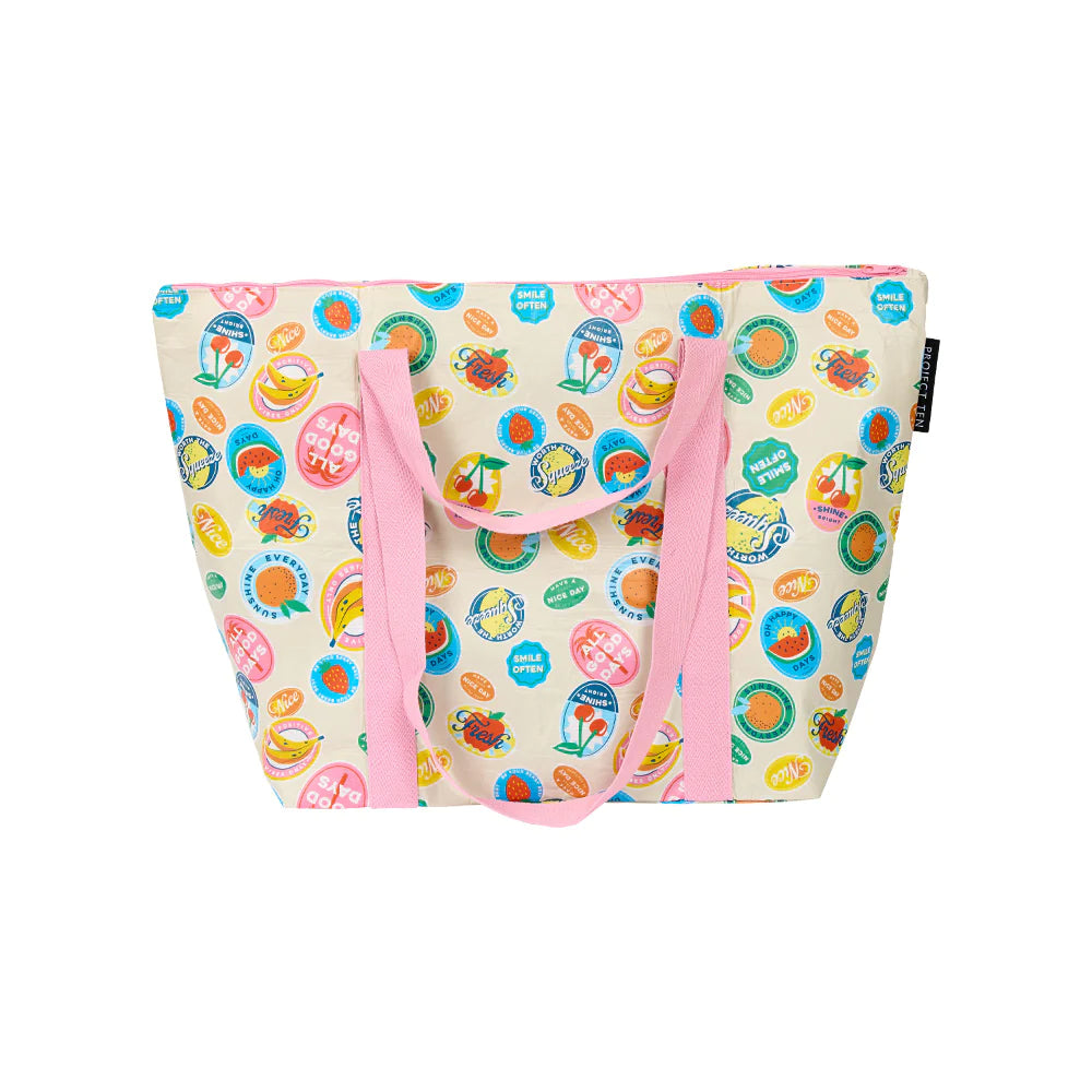 Medium Zip Tote - Fruit Stickers