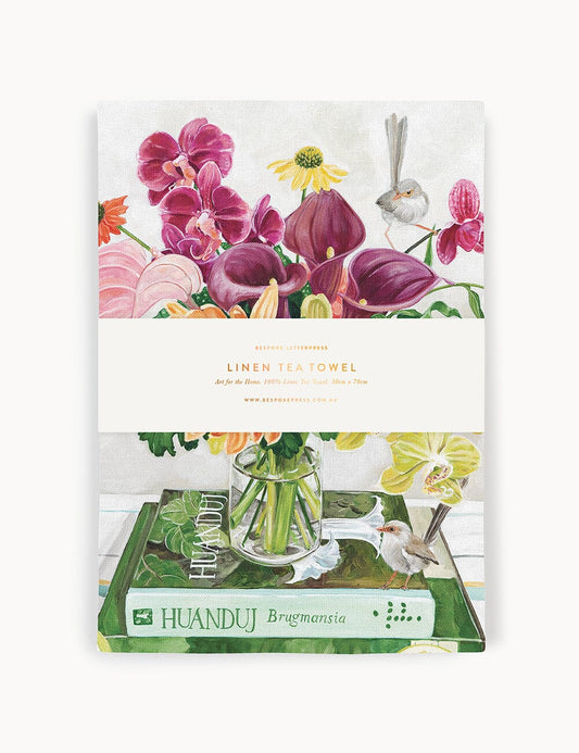 100% Linen Tea Towel - Fairy Wrens