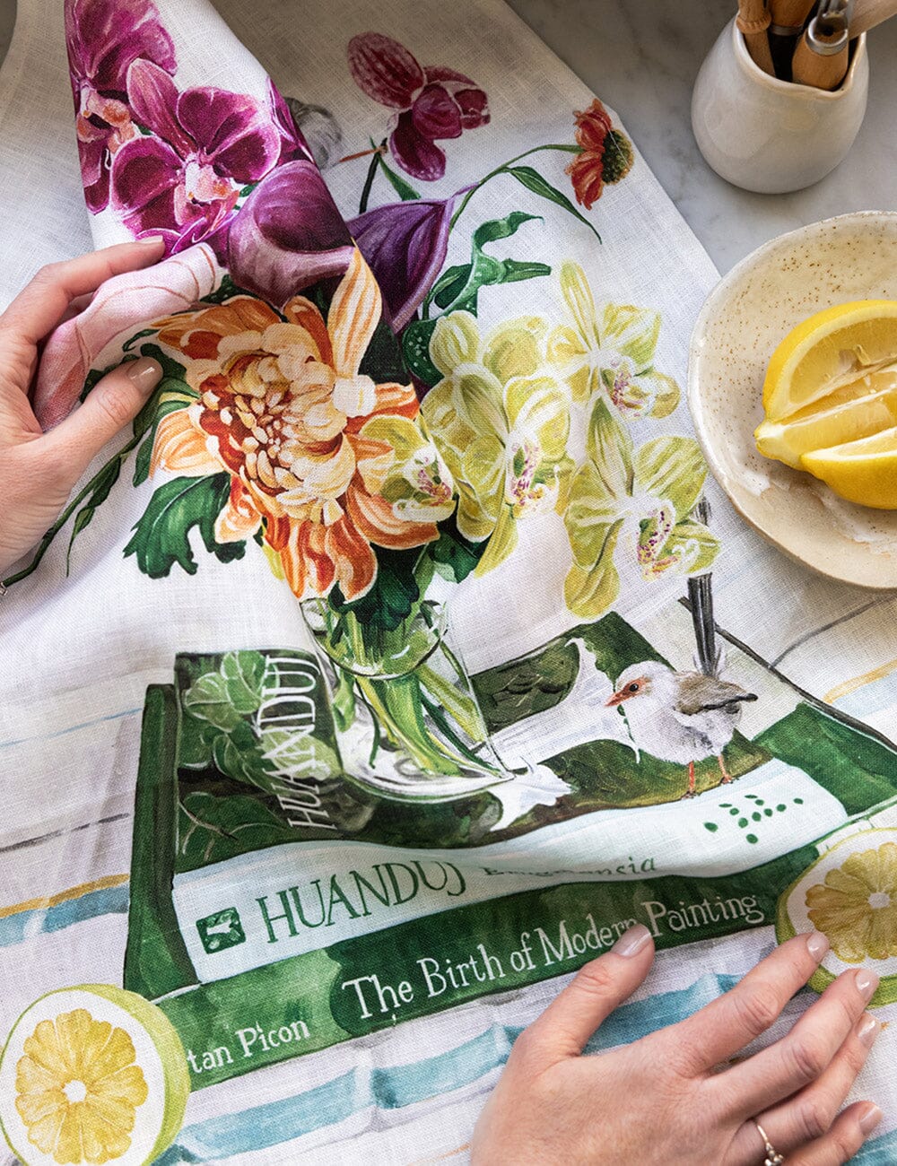 100% Linen Tea Towel - Fairy Wrens