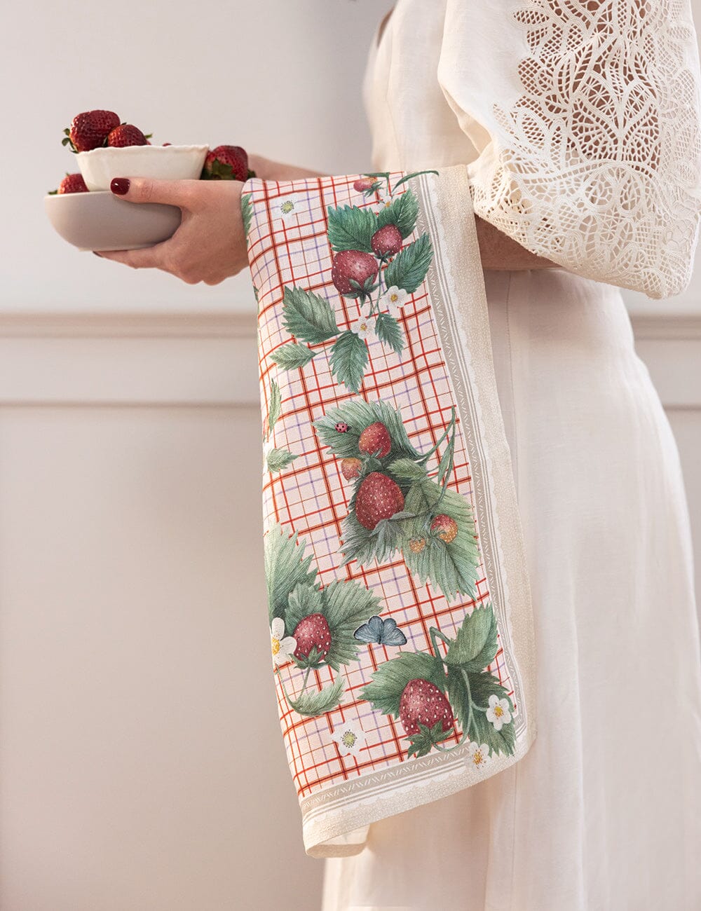 100% Linen Tea Towel - Strawberries