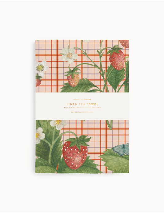 100% Linen Tea Towel - Strawberries