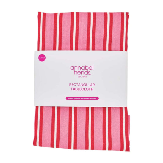 100% Cotton Tablecloth | Red & Pink Stripe - Both Sizes