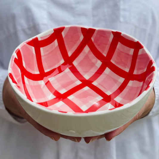 Medium Bowl - Pink & Red Gingham