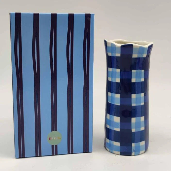 Medium Vase - Navy & Cornflower Blue Gingham