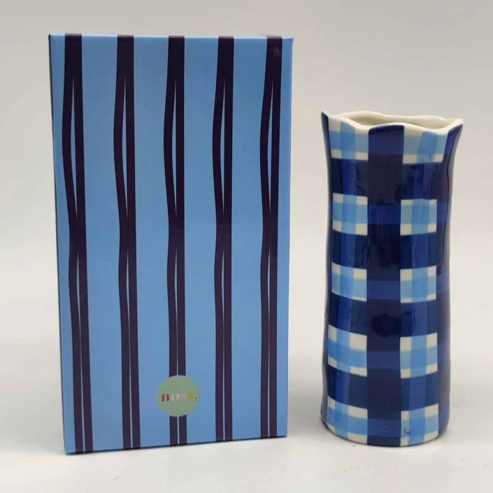 Small Vase - Small Navy & Cornflower Blue Gingham