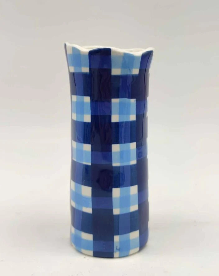 Medium Vase - Navy & Cornflower Blue Gingham