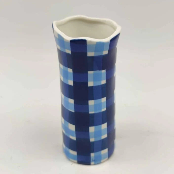 Small Vase - Small Navy & Cornflower Blue Gingham