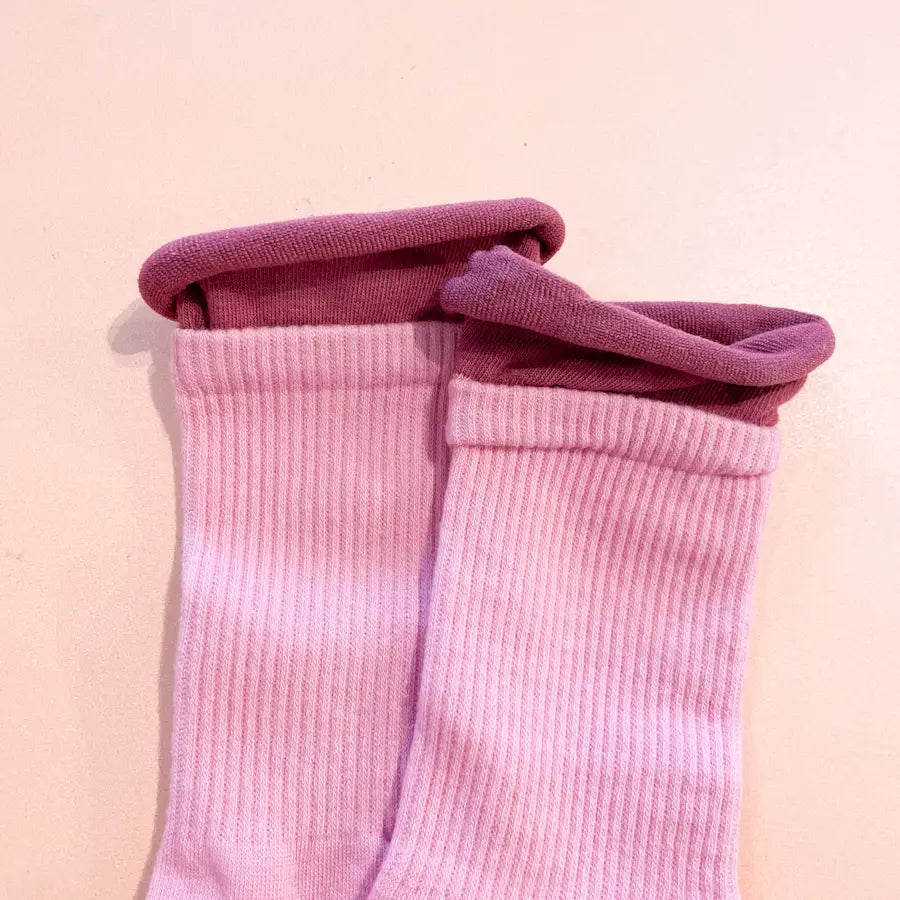 Double Layered Rib Crew Socks - Pink