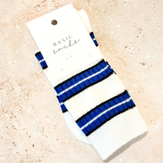 Blue Striped Varsity Crew Socks