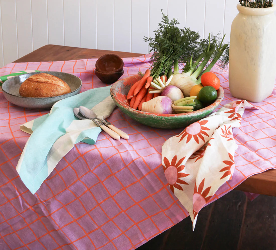 Wobbly Check Linen Tablecloth