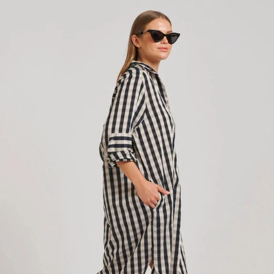 The Avril Popover Shirtdress - French Navy Gingham