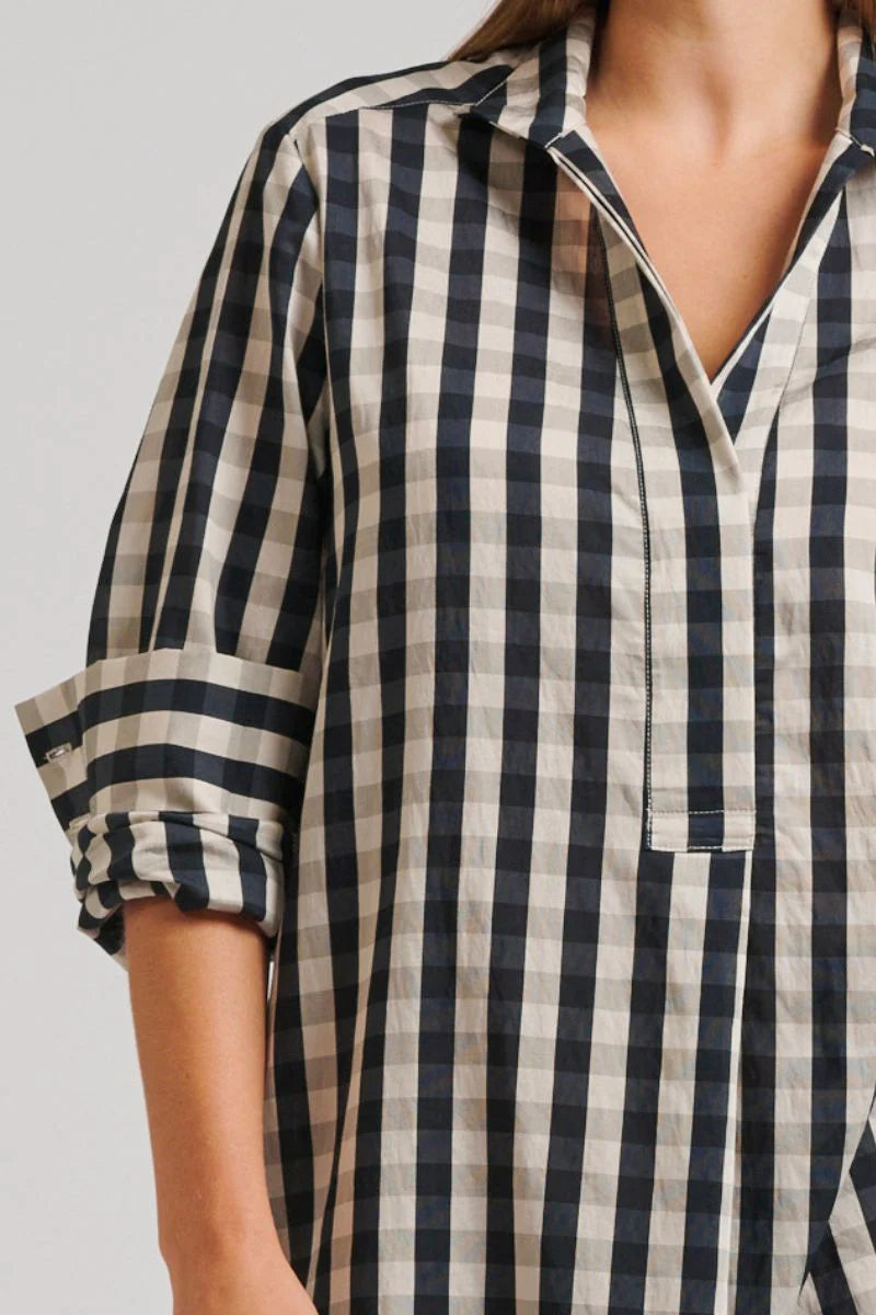 The Avril Popover Shirtdress - French Navy Gingham