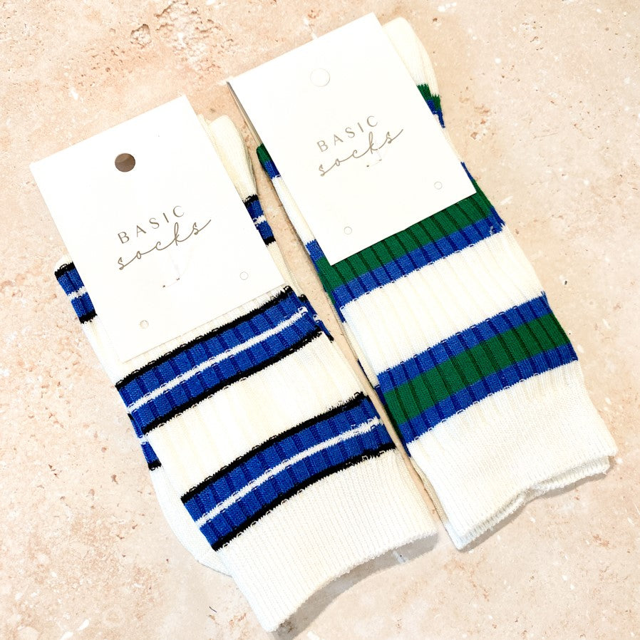 Blue Striped Varsity Crew Socks