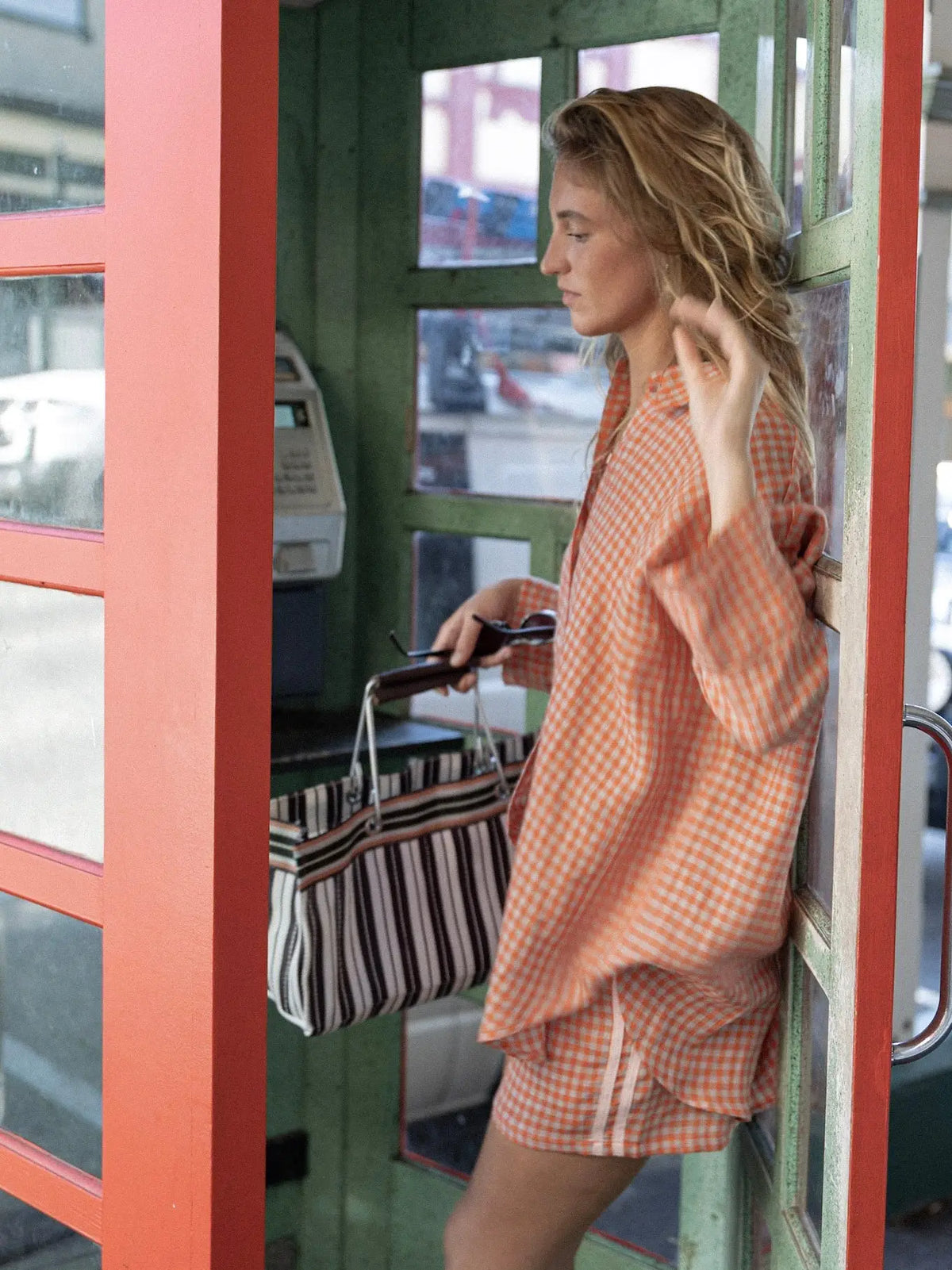 100% Linen Oversized Shirt - Peach Check