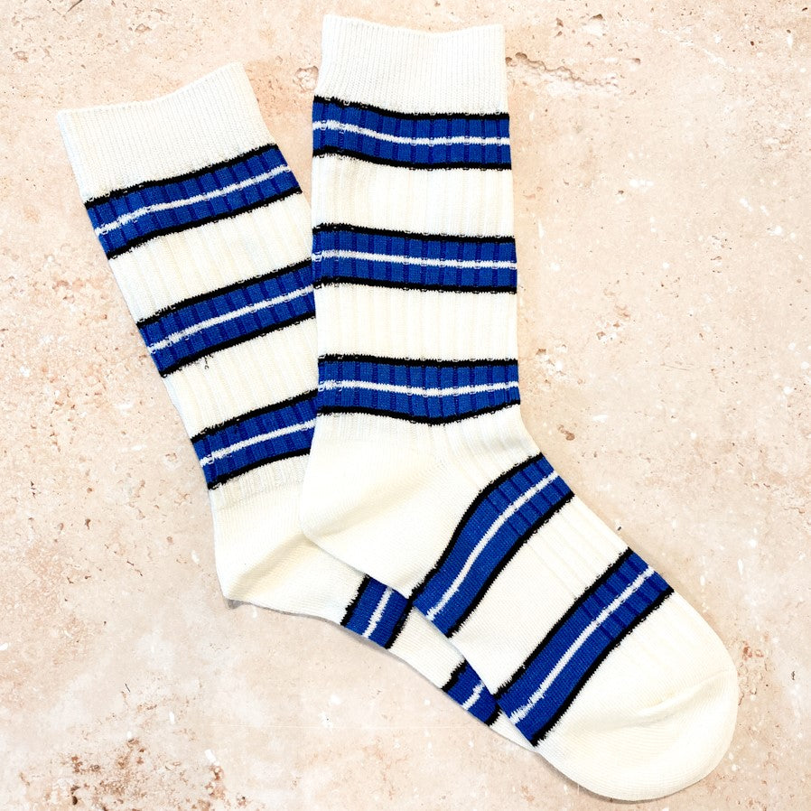 Blue Striped Varsity Crew Socks