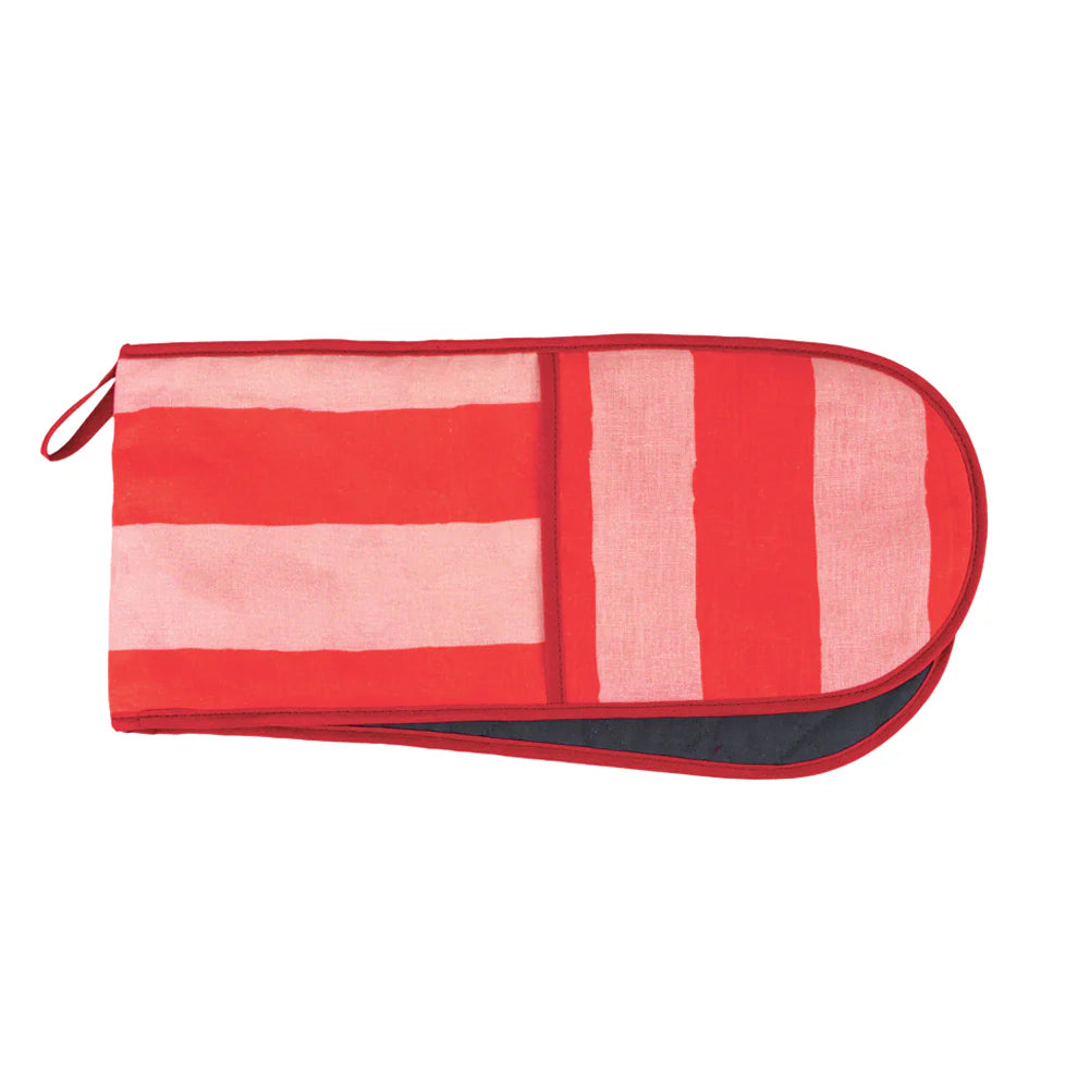Double Oven Mitt - Linen - Red Stripe