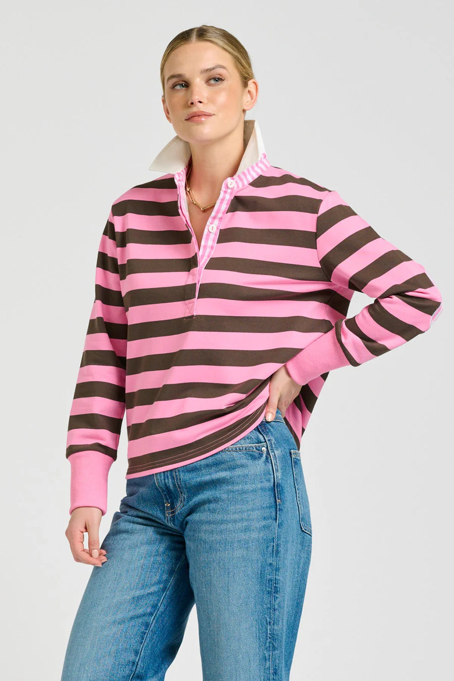 Rugby Sweatshirt - Pink & Chocolate