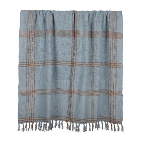 Saville Cotton Throw - Blue/Tan