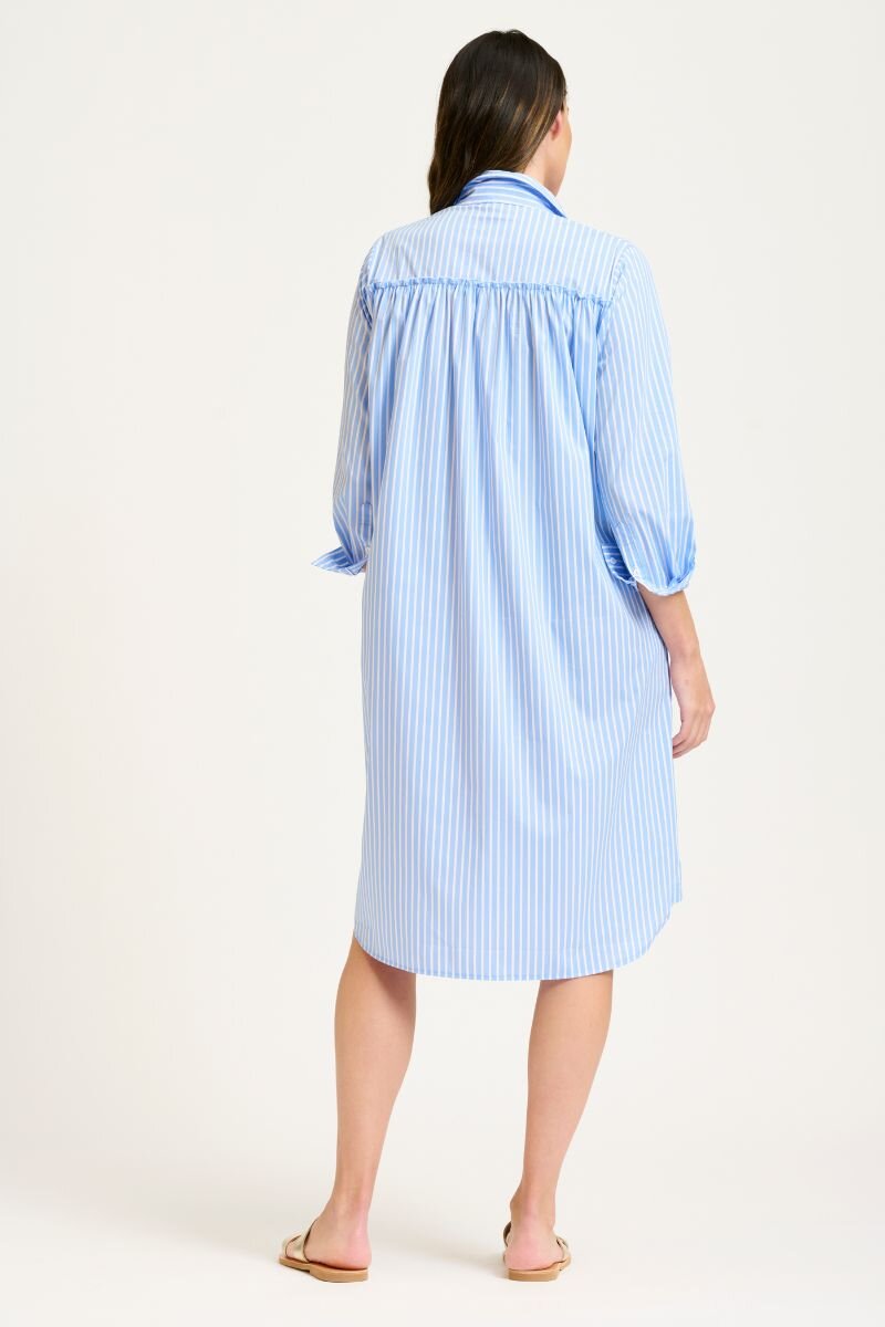 The Gather Back Shirtdress - Pale Blue Stripe