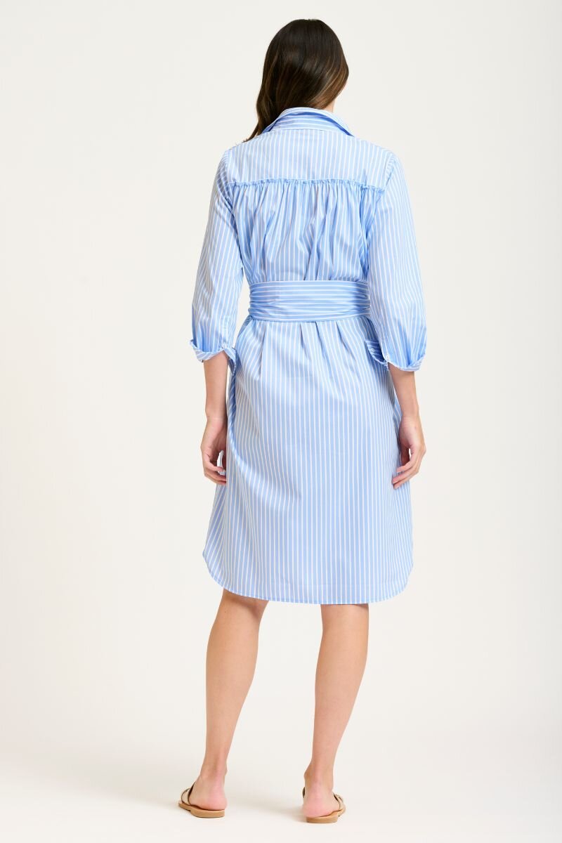 The Gather Back Shirtdress - Pale Blue Stripe