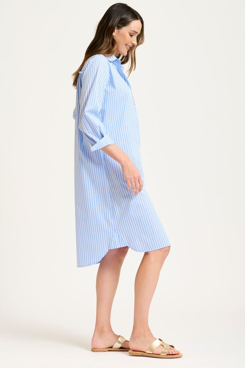 The Gather Back Shirtdress - Pale Blue Stripe